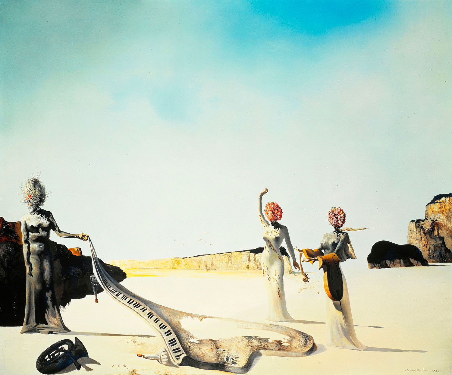 达利《三个年轻超现实主义女性怀抱管弦乐团的皮囊》